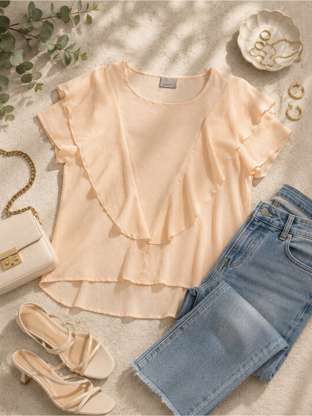 Vero Moda Light Peach Ruffle Short-Sleeve Blouse - Women Tops